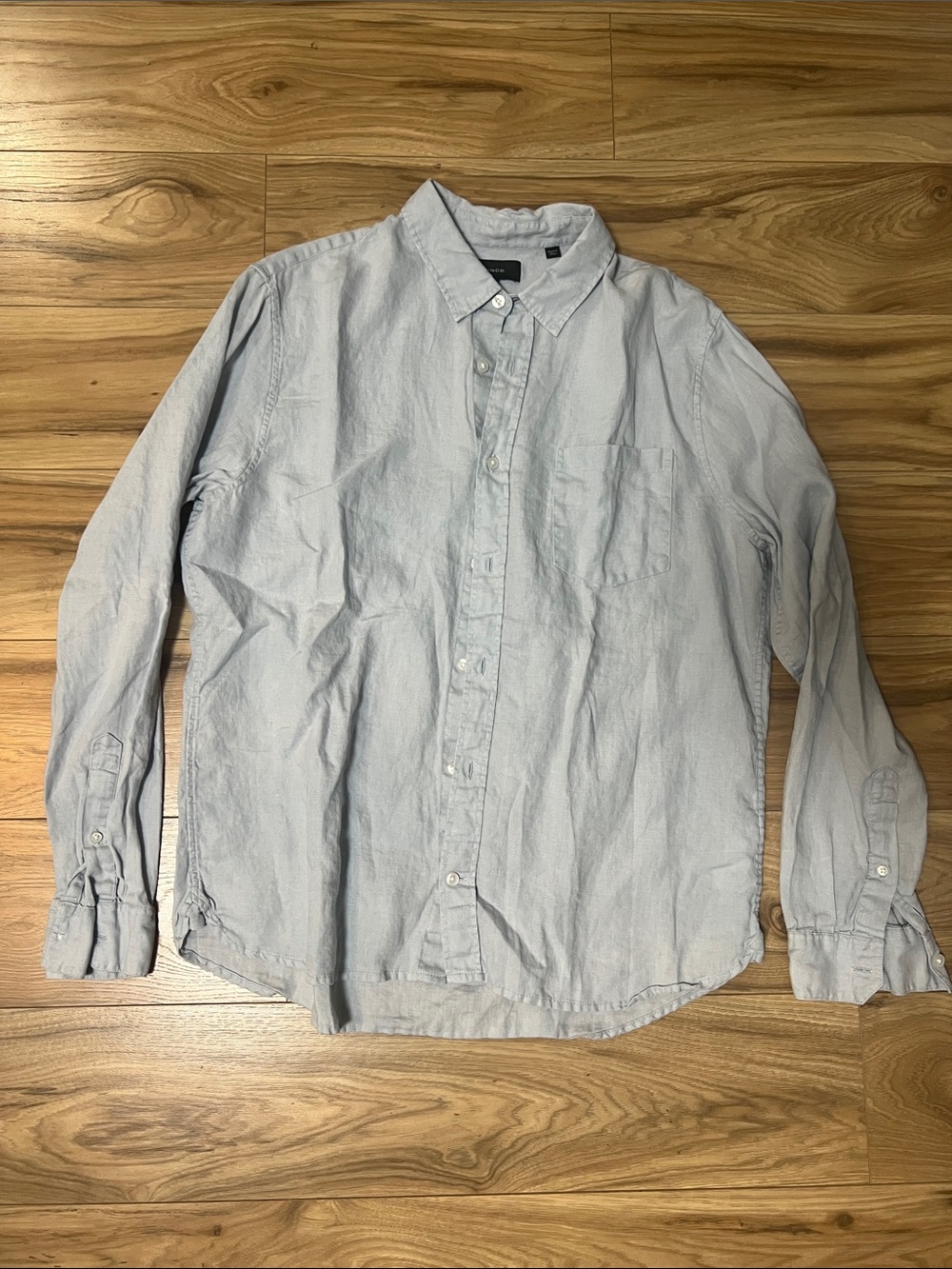 Vince Light Blue Long-Sleeve Linen Button-Down Shirt